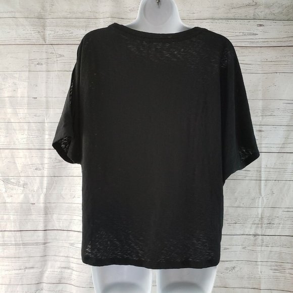 Gap‎ Womens Cold Shoulder Top Sz Large Solid Black Cotton Blend - Picture 3 of 4
